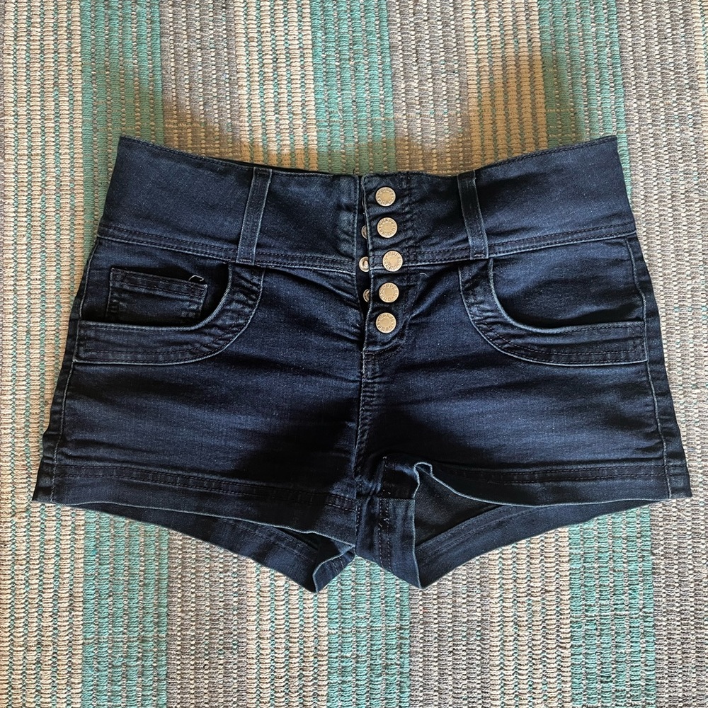 Guess Button front blue jean shorts
